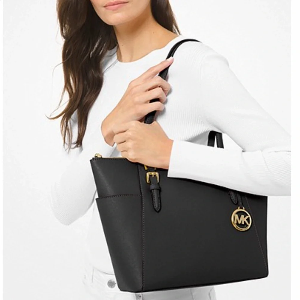 MICHAEL KORS CHARLOTTE LARGE TOP ZIP TOTE BLACK